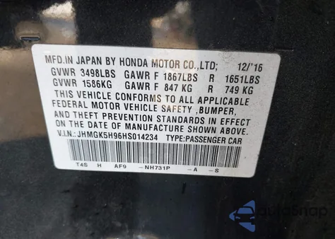 2017 Honda Fit Ex-L из США, поврежденный, VIN JHMGK5H96HS014234